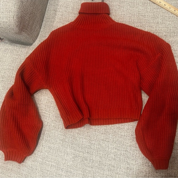Zaful Forever Young Orange Cropped Turtleneck Dropped Shoulder Sweater Sz 8 - Picture 7 of 14